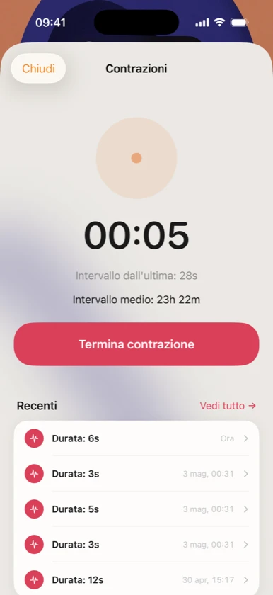 Ribbon Family: timer contrazioni con durata e intervallo